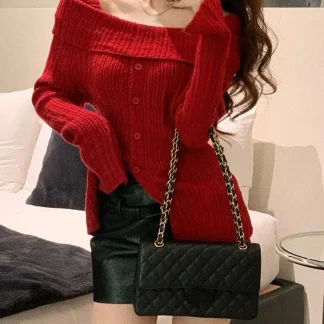 Sexy Button-Down Off Shoulder Sweater