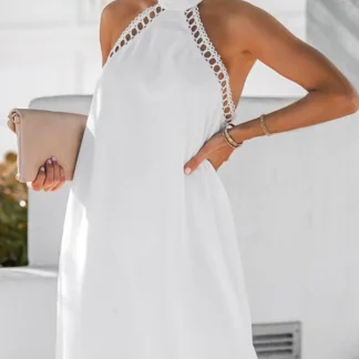 White Halter Sleeveless Sweater Dress